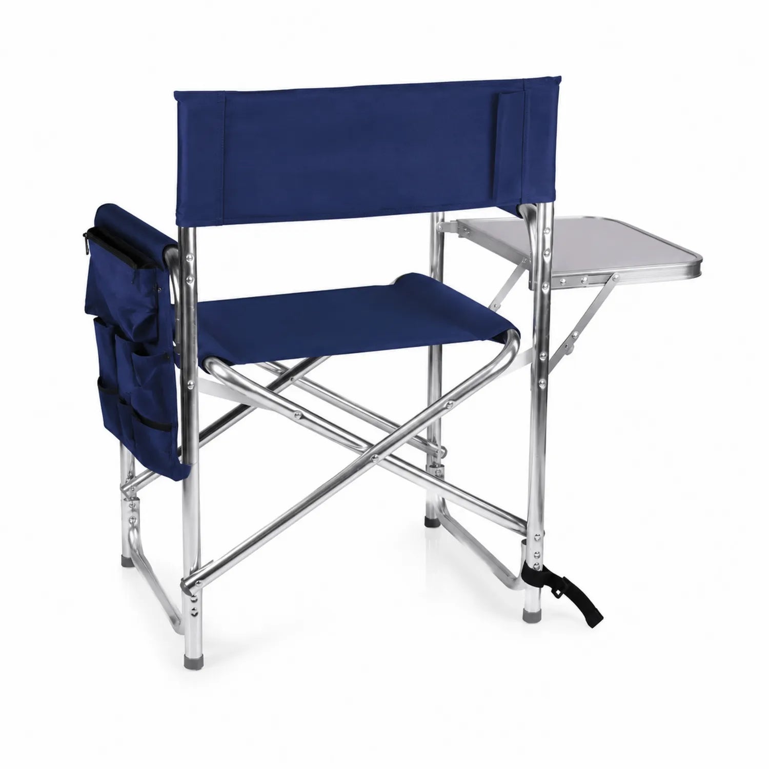 Chaise pliante en aluminium avec toile polyester bleue et table d'appoint