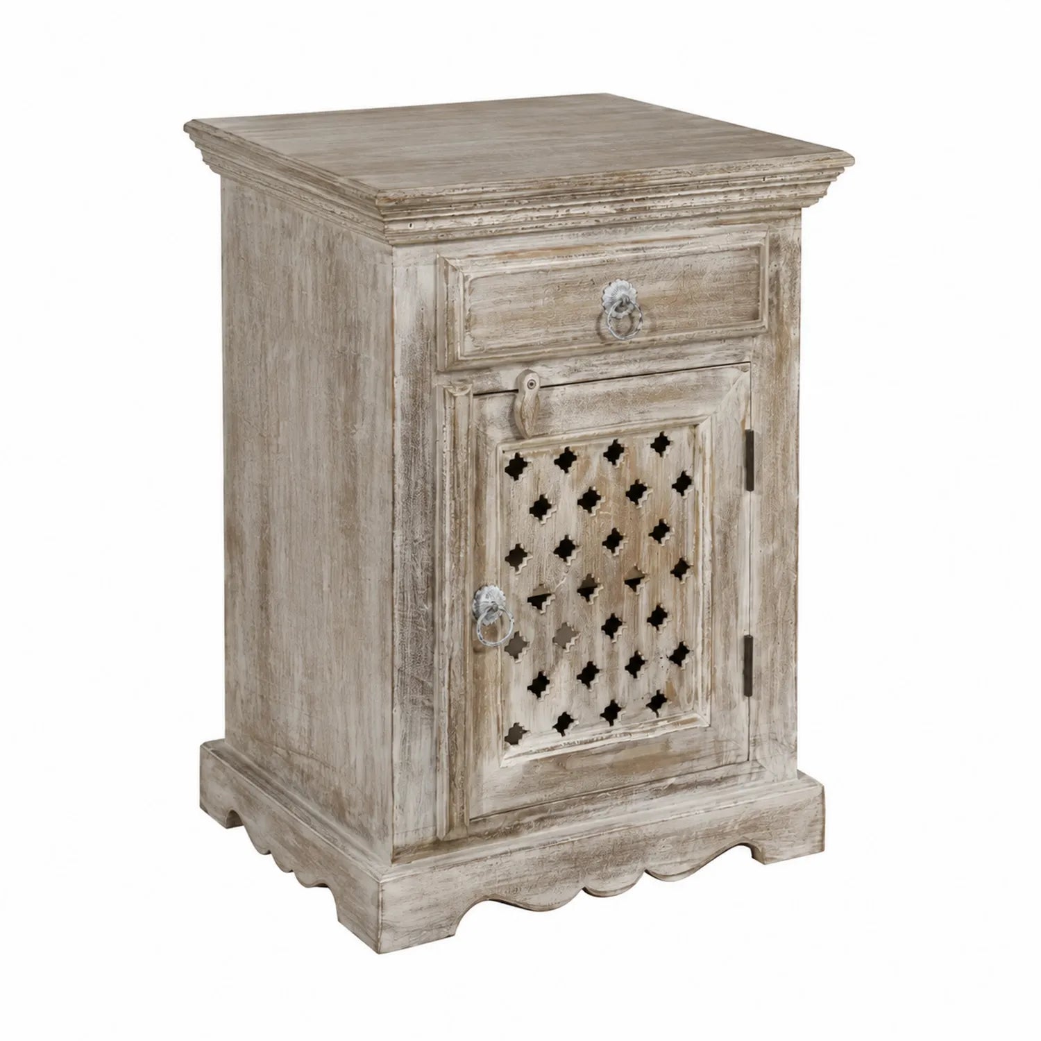 Table de chevet en bois avec porte ajourée