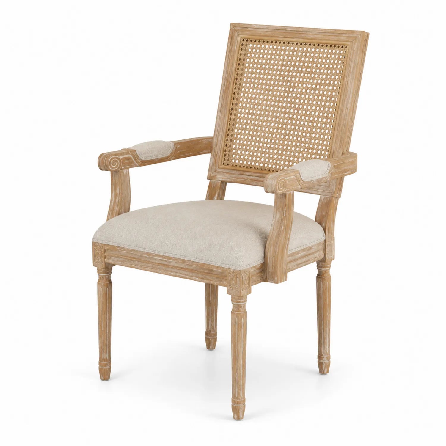 Chaise en bois avec assise en lin beige