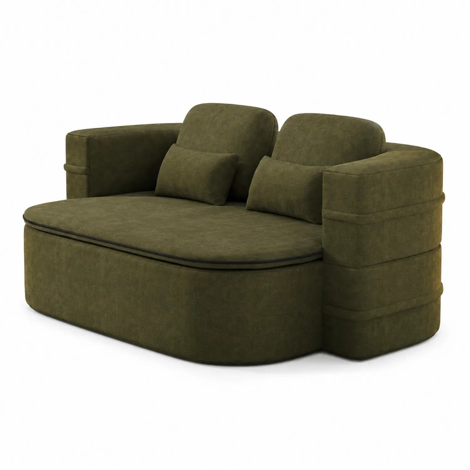 Canapé 2 places en bois et tissu vert olive