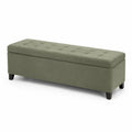 Banc en bois avec tissu en velours et rangement Vert Olive