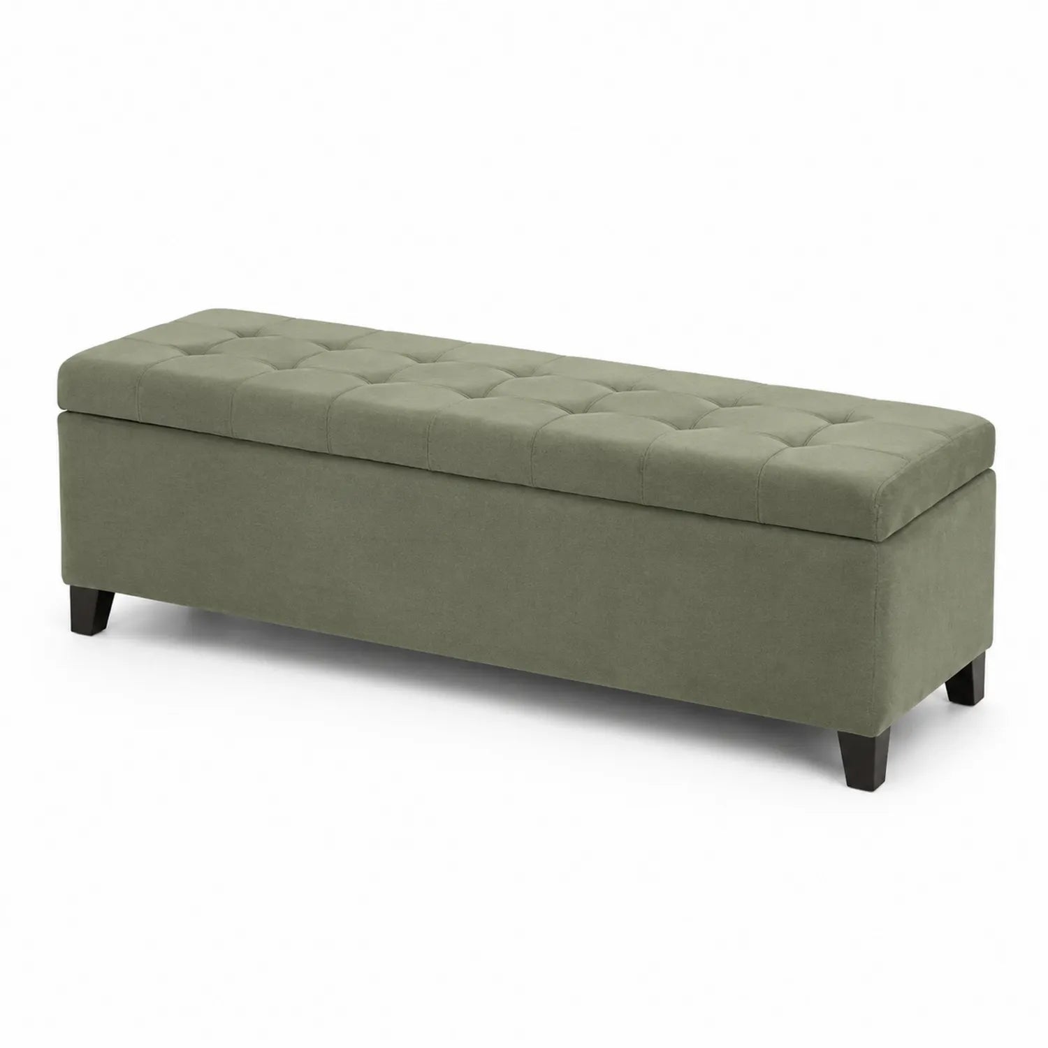 Banc en bois avec tissu en velours et rangement Vert Olive