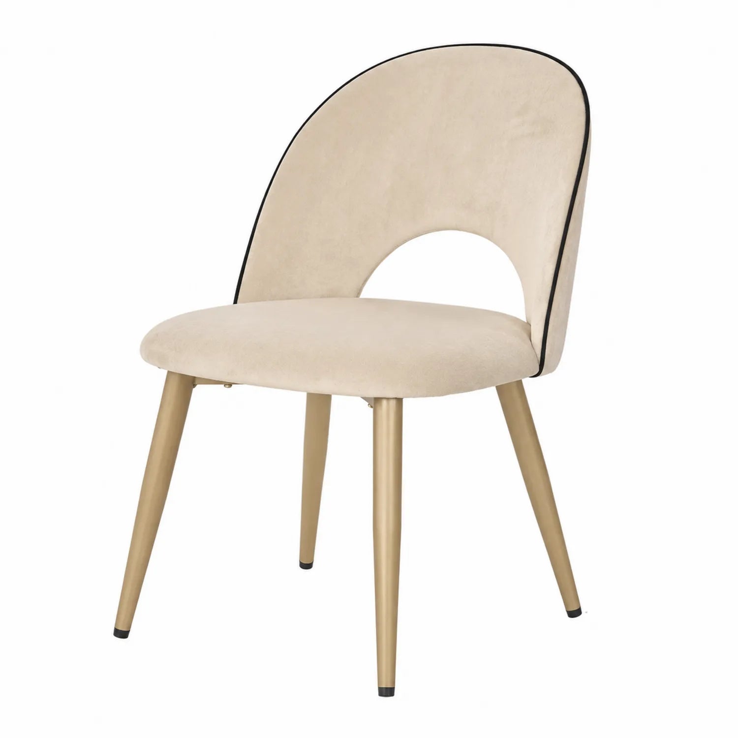 Chaise en tissu beige avec pieds en acier doré