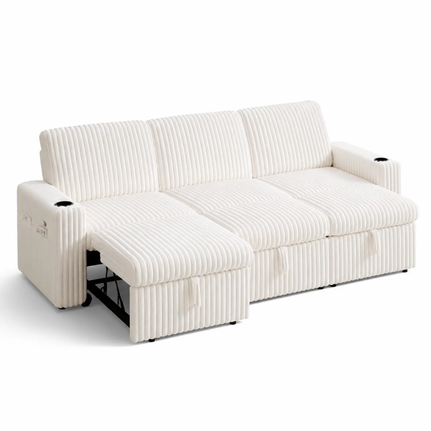 Canapé d'angle modulable en velours côtelé 3 places Blanc