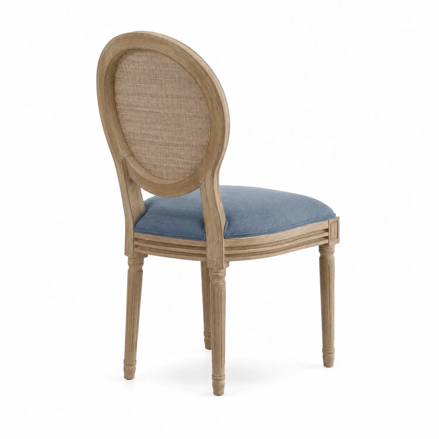 Chaise ovale en bois de chêne avec tissu beige et bleu