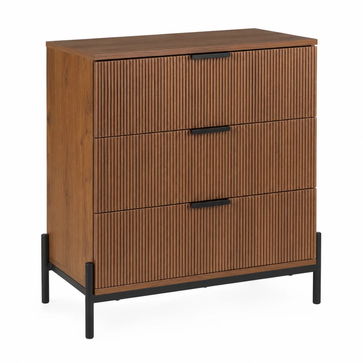 Commode en bois avec poignées métalliques, 80 cm x 40 cm x 95 cm