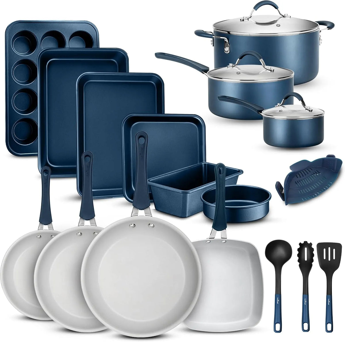 Cuisinière à gaz avec four électrique, tactile, pâtisserie, revêtement antiadhésif, Poignées Cool-Touch, 20 Pièces