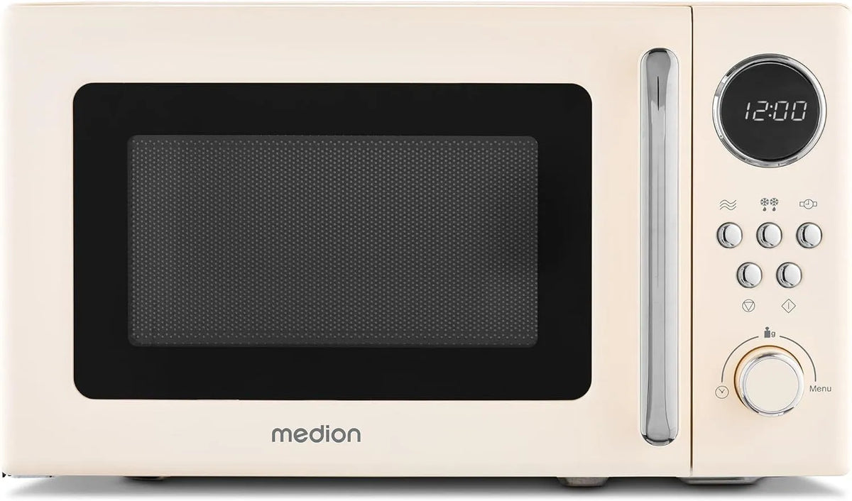 Micro-ondes MD15000, 20 L, 8 programmes, décongélation, four micro-ondes, 800 watts, 20 litres, 5 niveaux de micro-ondes, beige, MEDION Micro-ondes