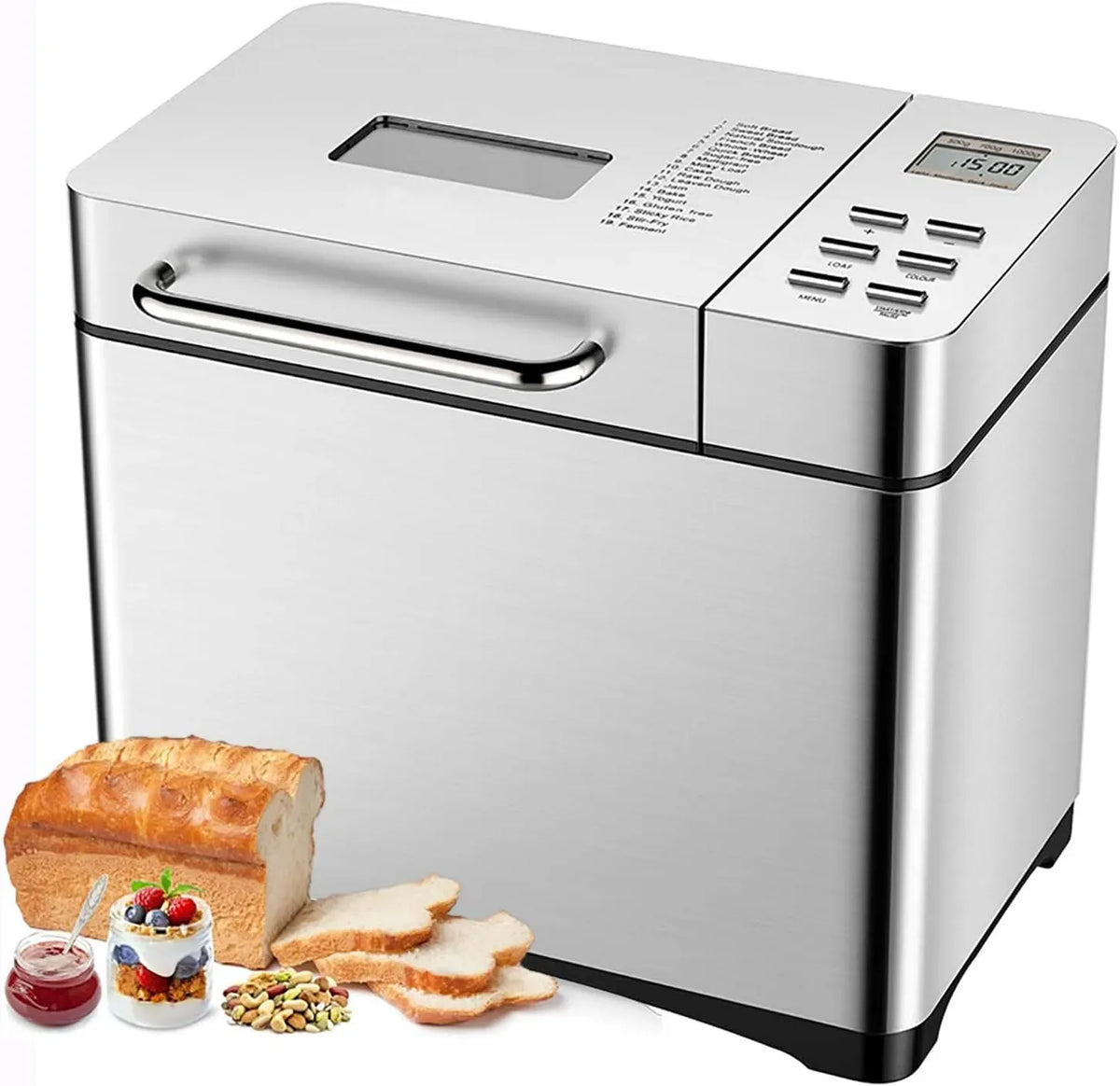 Machine à pain, 17 programmes, machine à faire du pain, tactile, minuteur, écran LCD, minuterie de 15 heures pour une cuisson facile