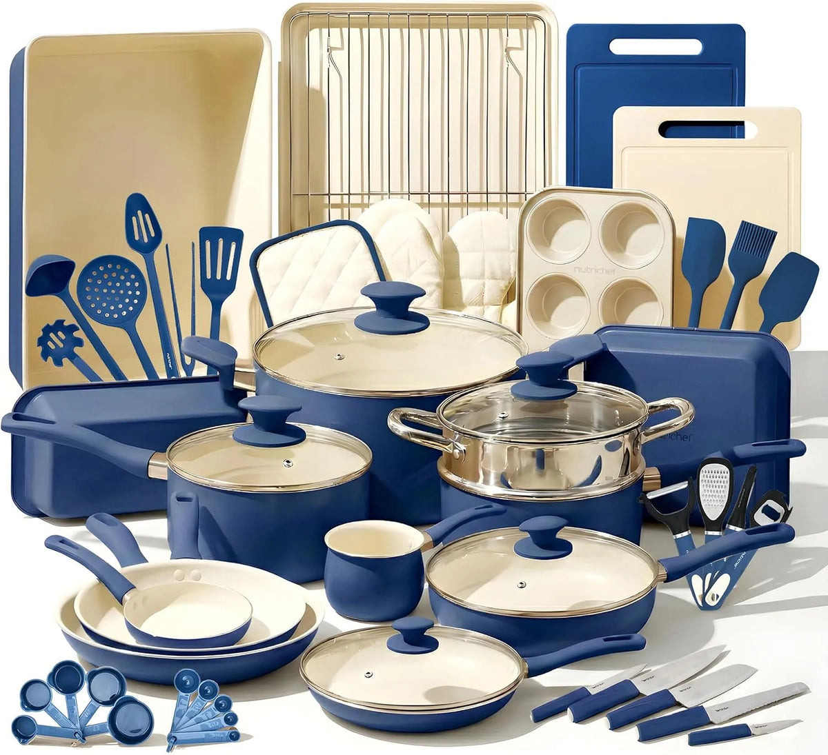 Ustensile de cuisson, gris, NutriChef Batterie de Cuisine 54 Pièces