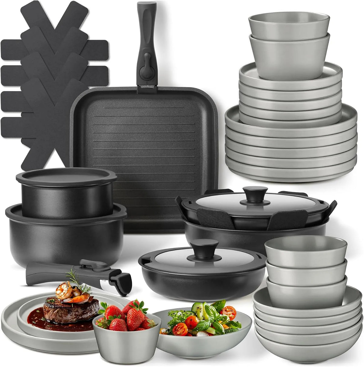 Ustensile de cuisson, tectake® Set de cuisine 41 pièces, Service de table 6 personnes et Batterie de cuisine