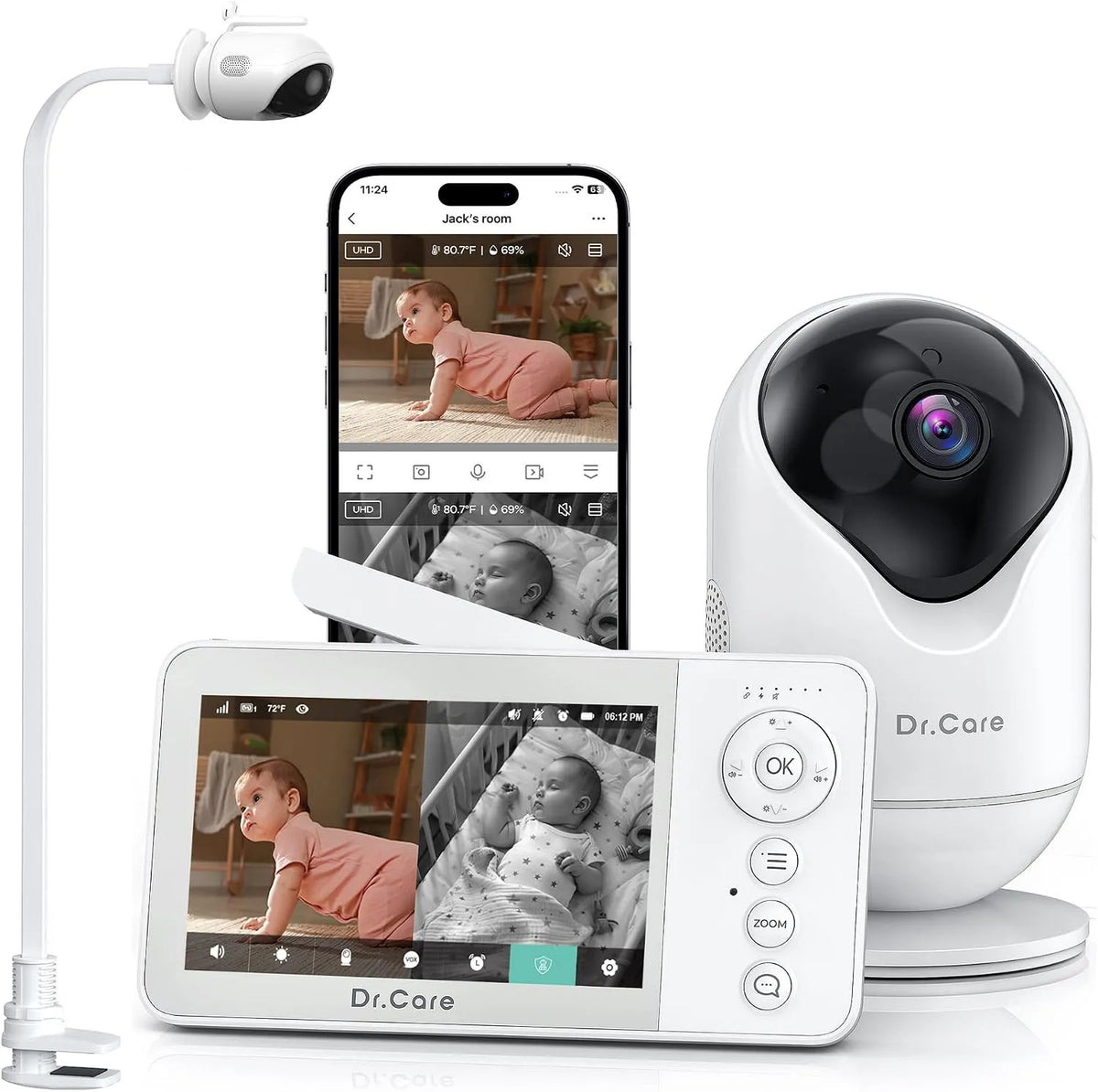 1080p Babyphone, Support, moniteur vidéo pour bébé, Wi-Fi
