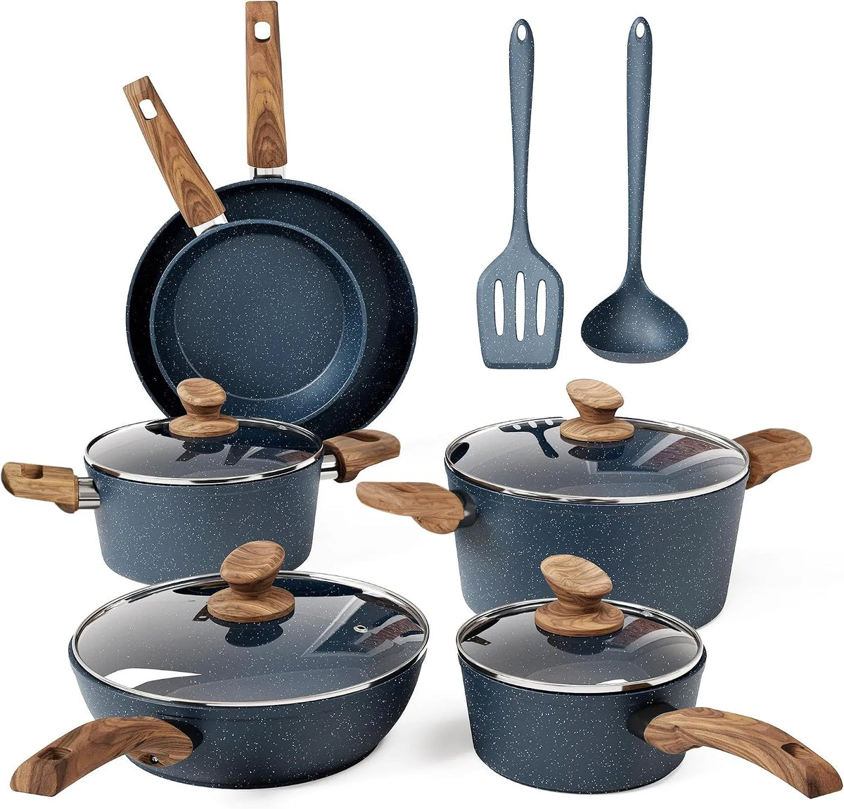 Ustensile de cuisson, bleu, ustensile de cuisine, Kitchen Academy Lot de Casseroles et PoêlesRevêtement Anti-adhésif Bleu