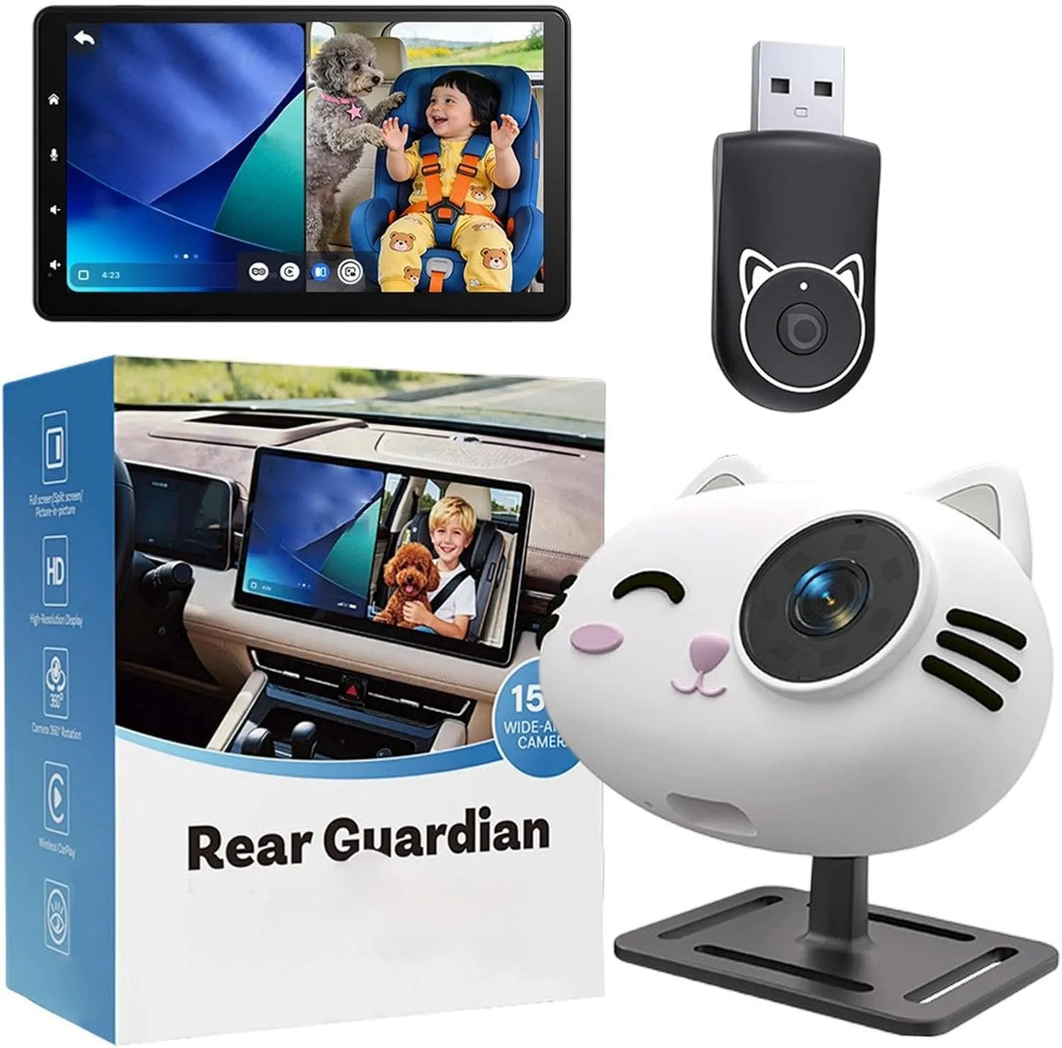 1080P Caméra, pour Enfant Dans La Voiture Avec Vision Vidéo 1080P Prête