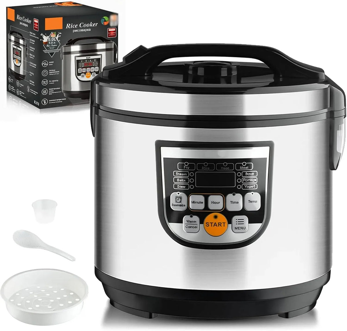 10-En-1 Cuiseur, cuiseur multifonction électrique, multicuiseur électrique, cuiseur à riz électrique, 5 L, 900 W, maintien au chaud, vapeur, Marmite
