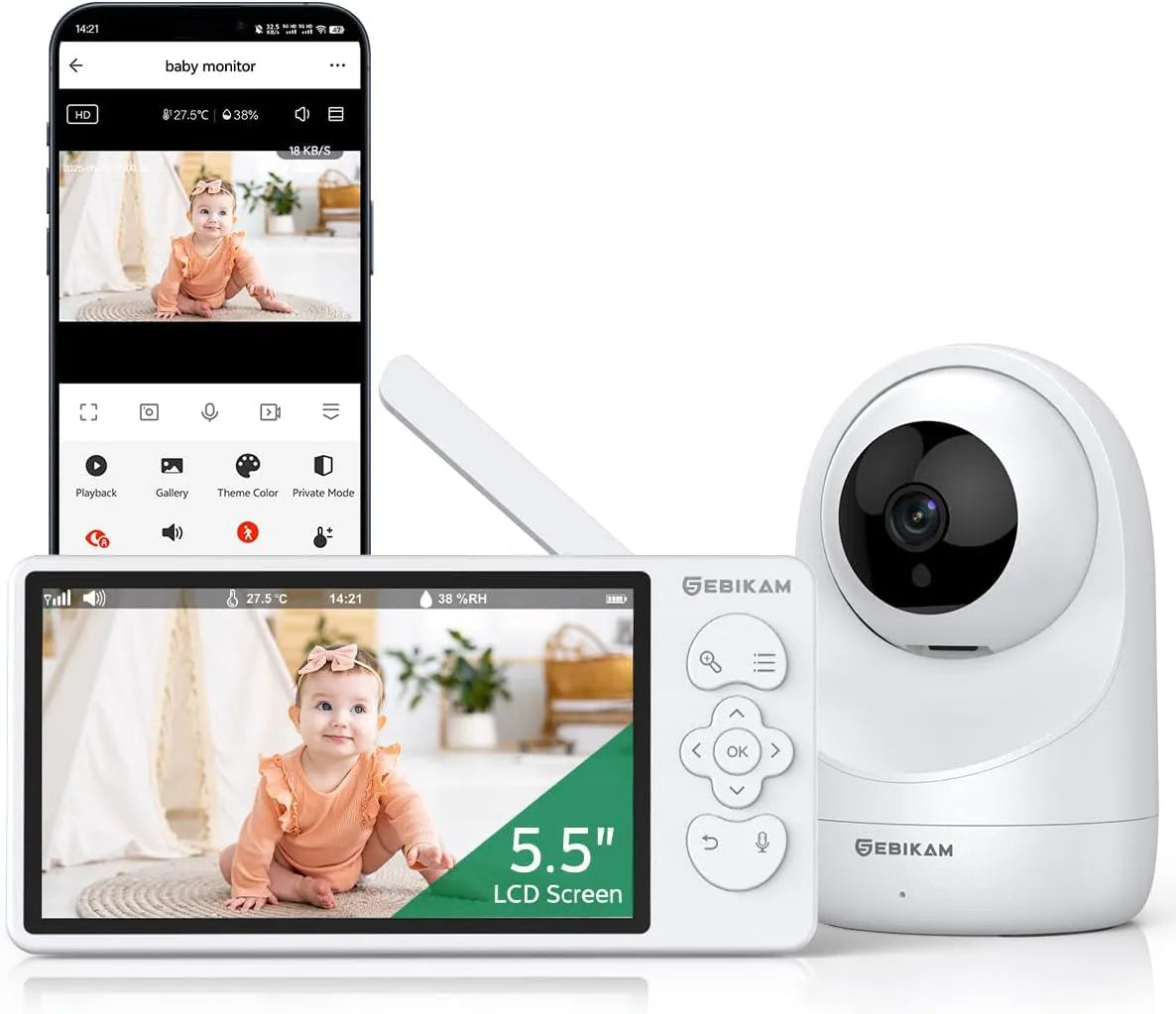 3MP Babyphone, moniteur vidéo pour bébé, Wi-Fi, 5,5 Pouces
