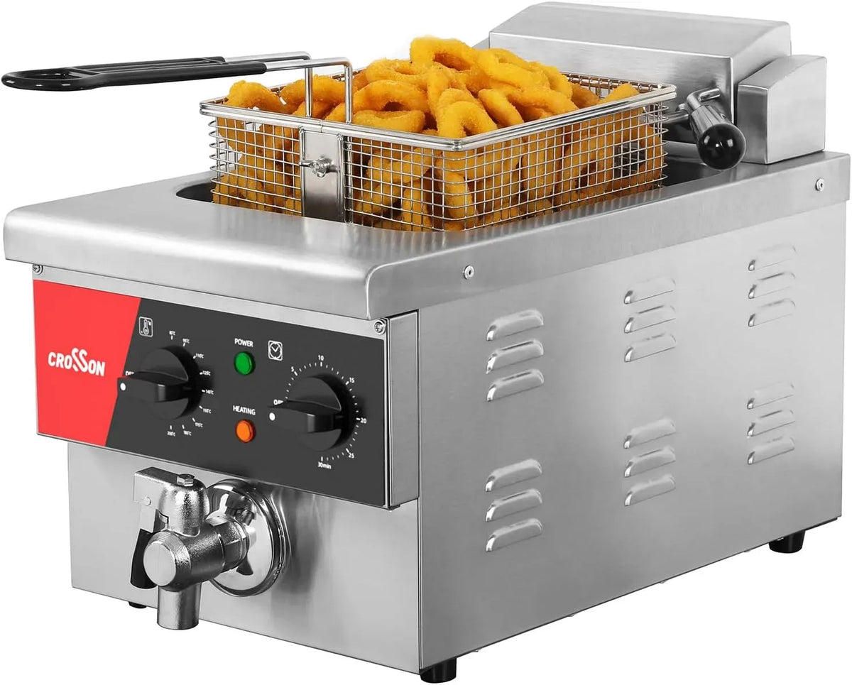 minuterie, 6L Friteuse de comptoir électrique extra large avec drain, panier et couvercle pour une utilisation en restaurant Friteuses commerciales